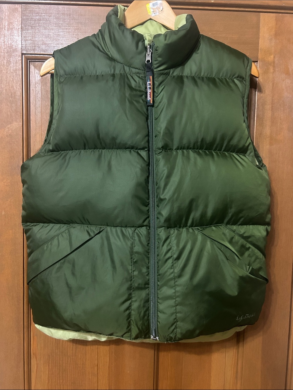 L.L.Bean Reversible Down Puffer Vest Green Olive Women’s Small